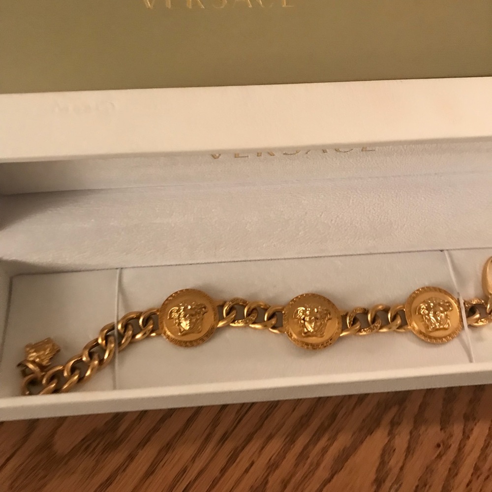 VERSACE gold coin bracelet w Medusa Head detail